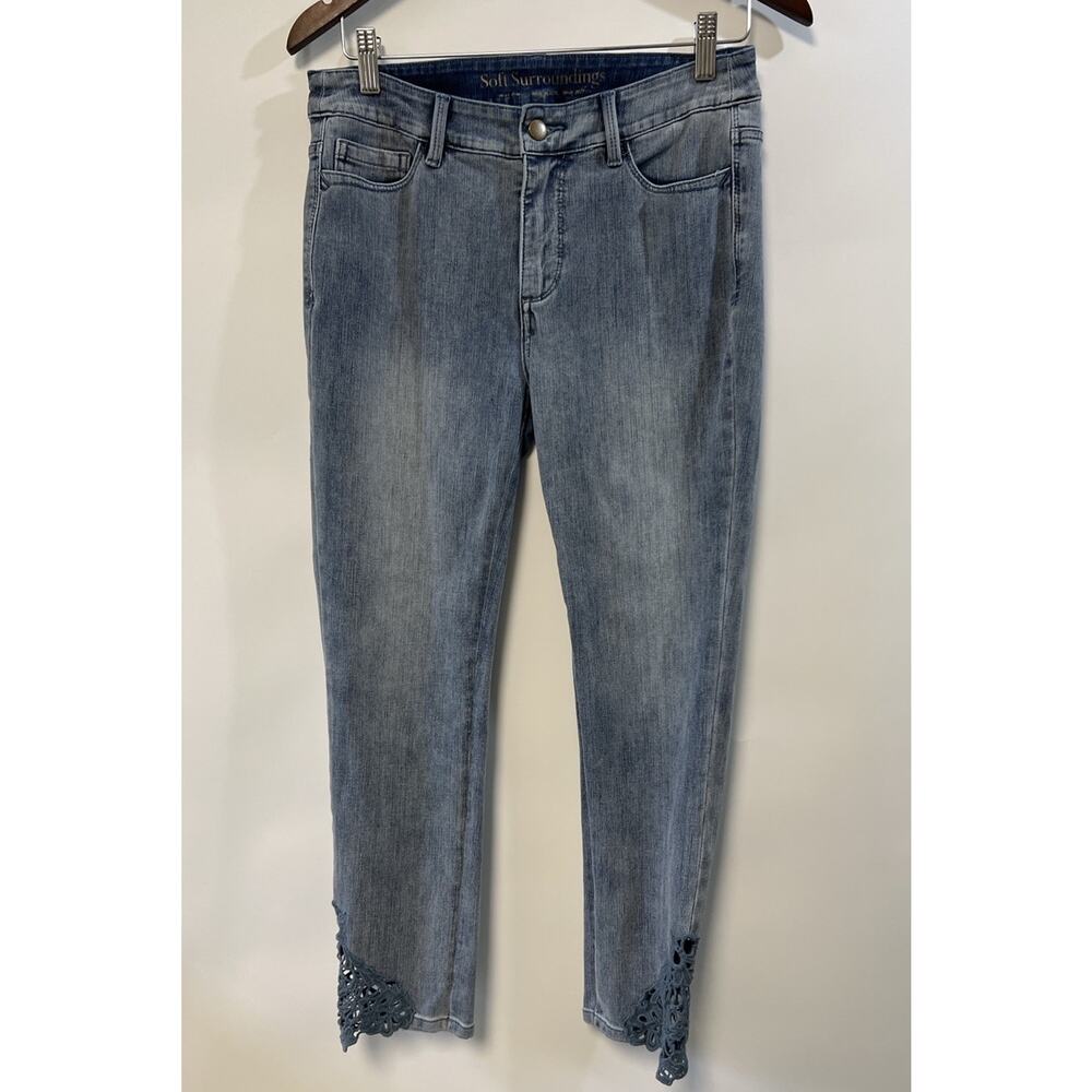 Soft Surroundings Jeans Womens Crochet Ankles Stretch 4P 30X26 Boho Cropped